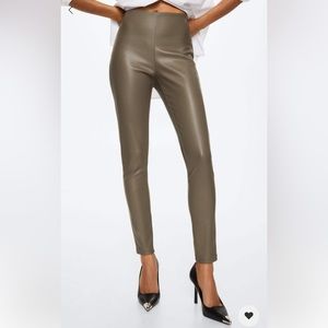 NEW Mango faux leather khaki leggings MED